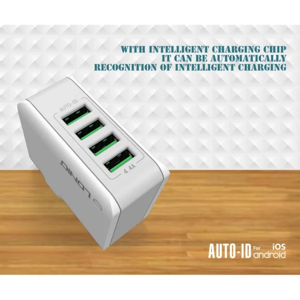 Fast Charger USB Cable Charger with 4 USB Auto ID Multi Ports